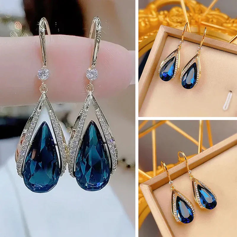 Boucles d’oreilles pendantes classiques bleues pour femme