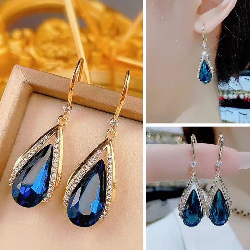 Boucles d’oreilles pendantes classiques bleues pour femme