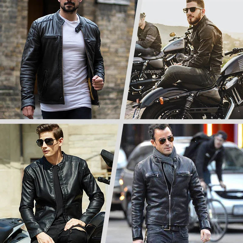 Cadeau Pour Hommes : Veste en Cuir de Motard avec Col Punk Rétro et Fermeture Éclair pour Hommes