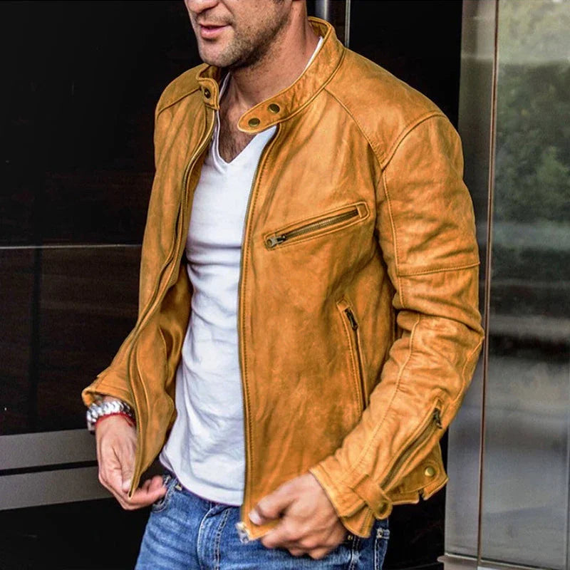 Cadeau Pour Hommes : Veste en Cuir de Motard avec Col Punk Rétro et Fermeture Éclair pour Hommes