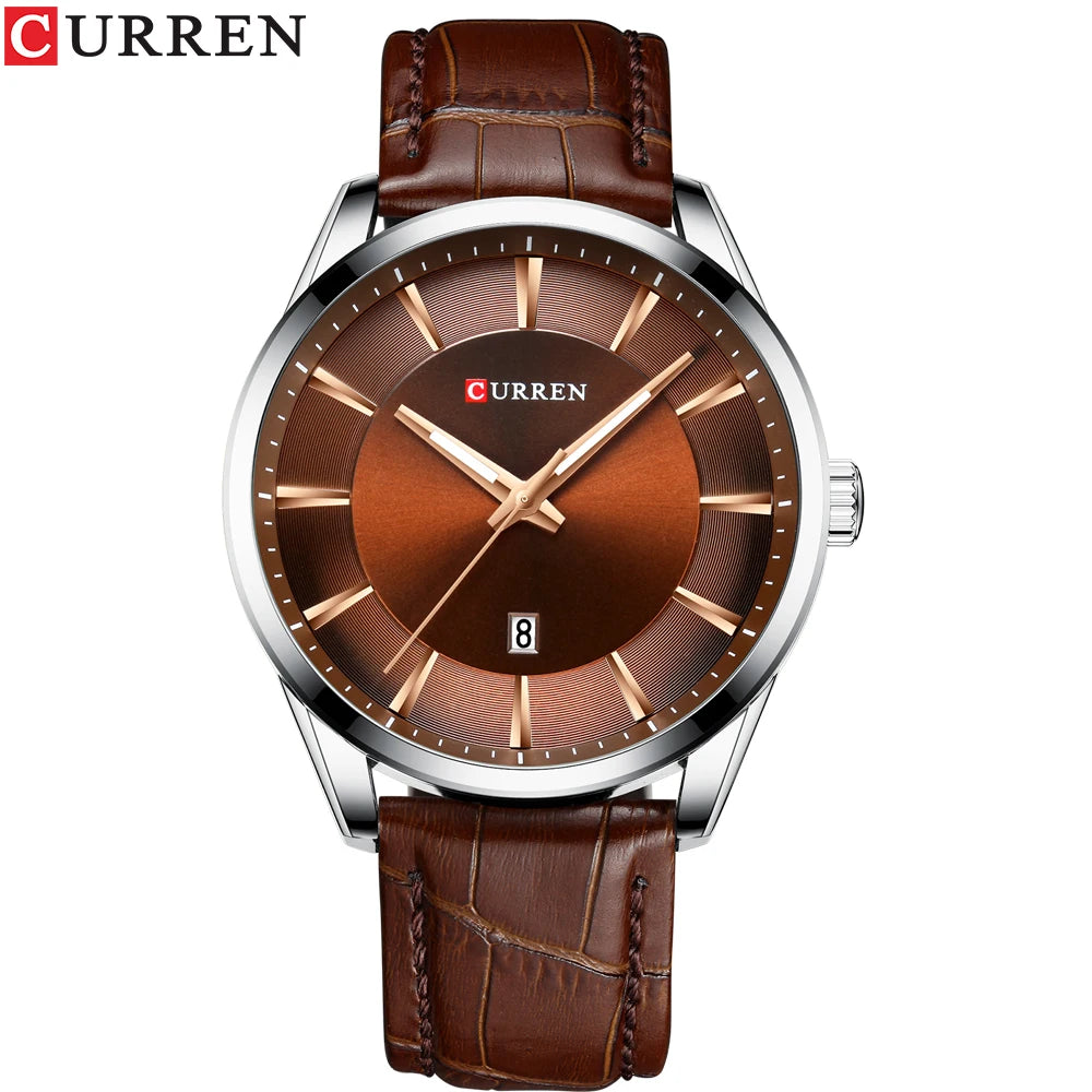 Curren classic black dial men’s watch with silver stainless case and leather strap