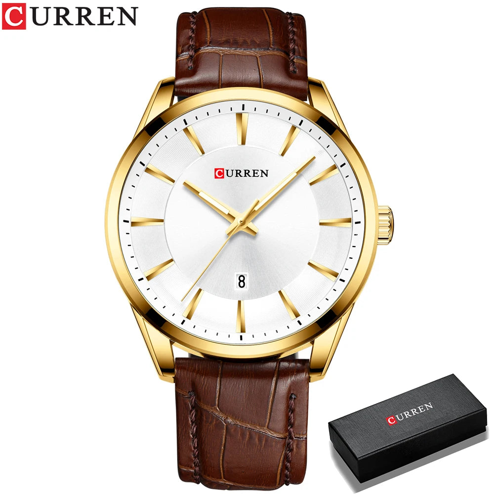 Curren classic black dial men’s watch with silver stainless case and leather strap