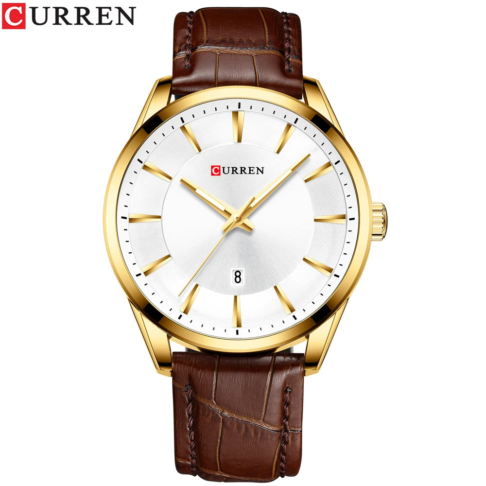 Curren classic black dial men’s watch with silver stainless case and leather strap