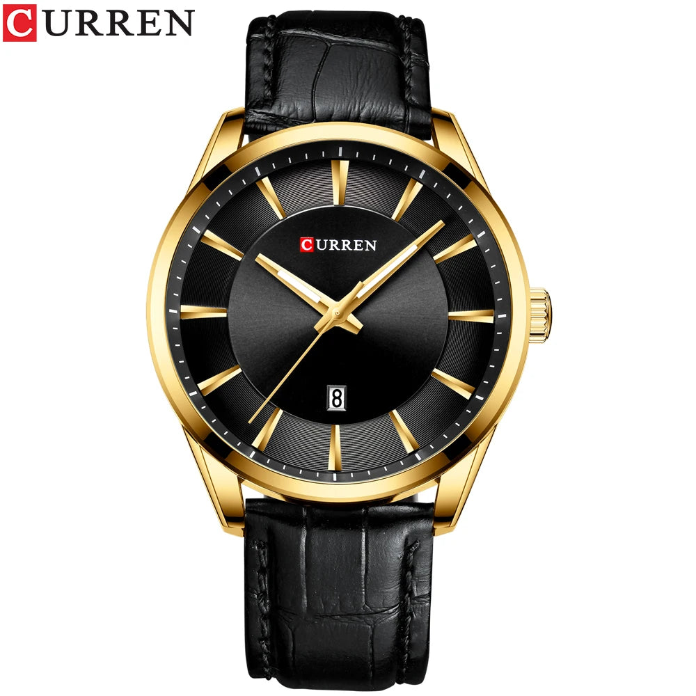 Curren classic black dial men’s watch with silver stainless case and leather strap