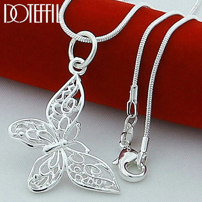 Sterling silver butterfly pendant necklace with filigree charm”