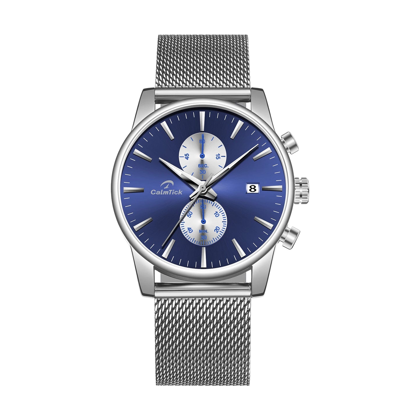 Cheetah black mesh waterproof chronograph watch with blue dial and luminous markers