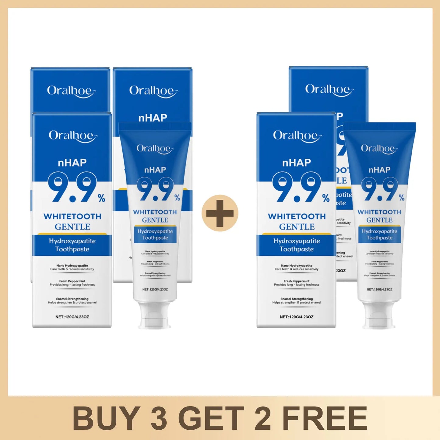Oralhoe nHAP 9.9% hydroxyapatite toothpaste box and tube mint fresh gentle whitening