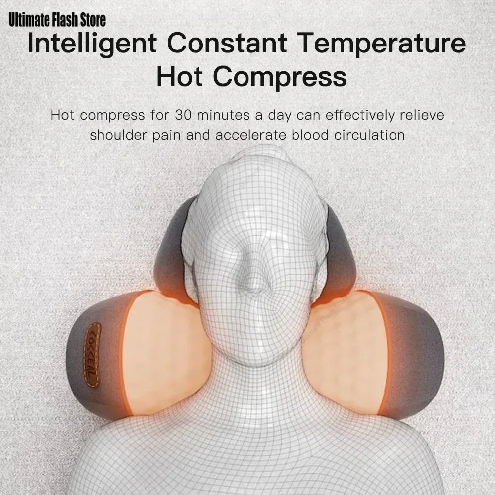 Heated electric shiatsu neck massager pillow with ergonomic design for deep tissue relief