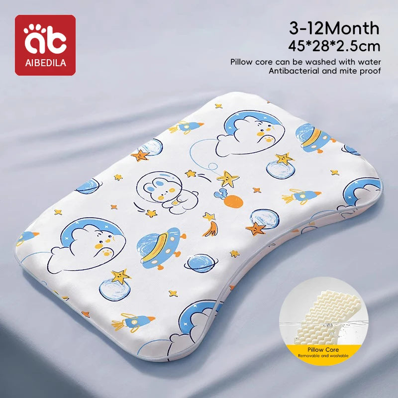 Aibedila ergonomic baby pillow with rabbit pattern for sleep support