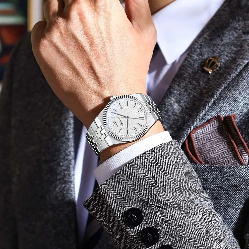 Cheetah men’s luxury watch with green textured dial and stainless steel bracelet