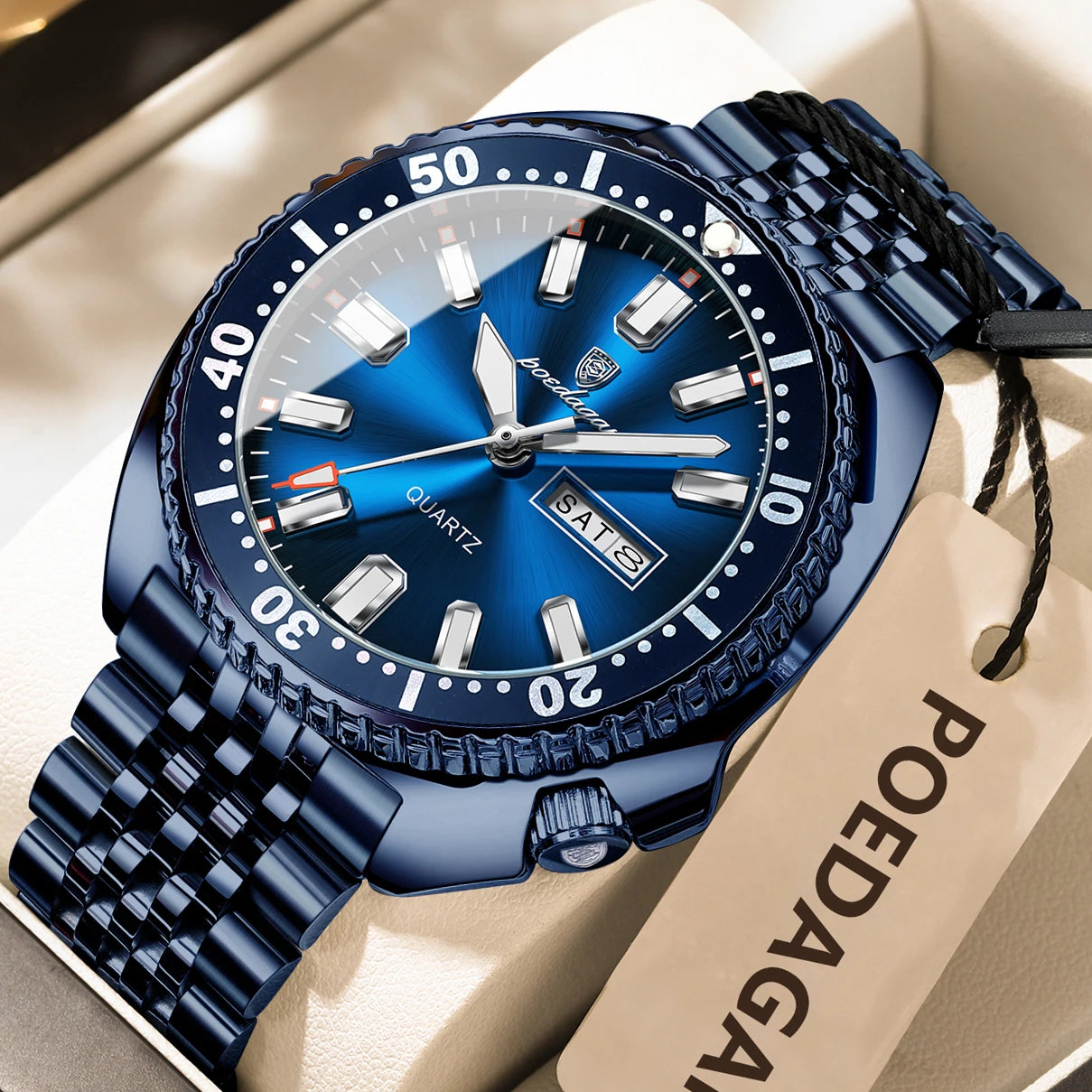 Pagani Design green diver watch with stainless steel bracelet and luminous markers