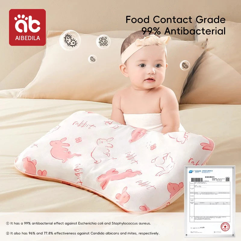 Aibedila ergonomic baby pillow with rabbit pattern for sleep support