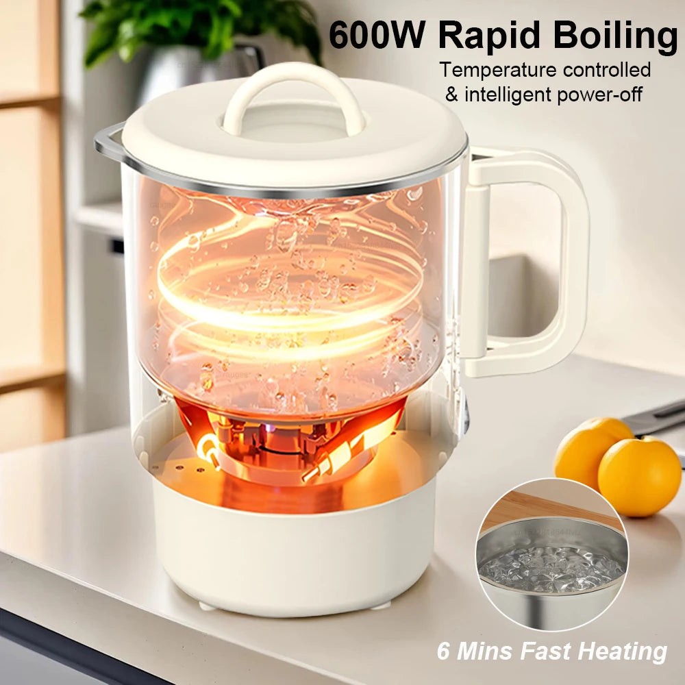 COOSKR 1000ml electric soup kettle multi-function cooker with boiling, steaming, and pouring features”