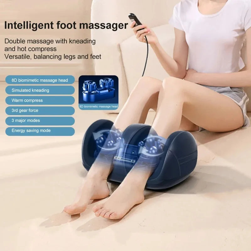 Shiatsu foot massager with deep kneading rollers and ergonomic foot slots for home spa use