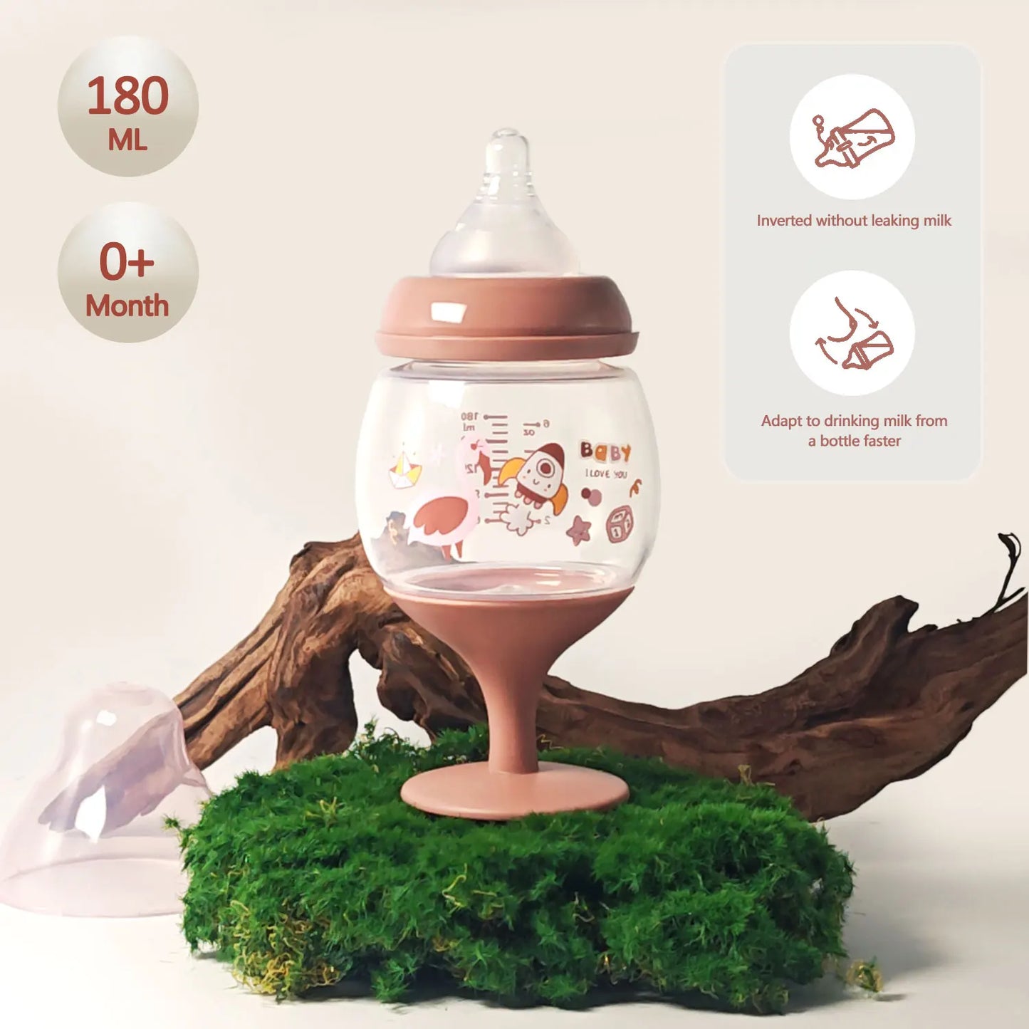 No-spill ergonomic baby cup with tall straw, easy grip, and fun cartoon design