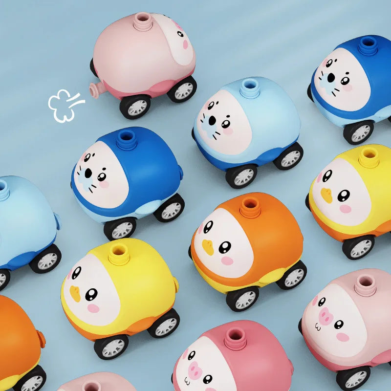 Balloon powered car launcher toy for kids with colorful balloons and cute design