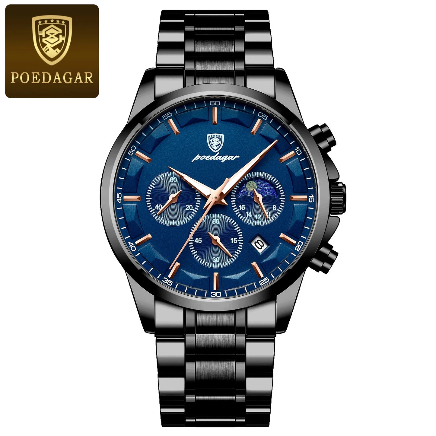 PAGANI DESIGN luxury black chronograph men’s watch with moon phase and subdials
