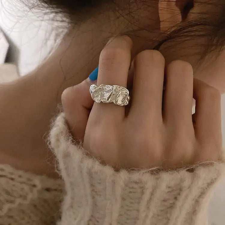 Set of minimalist silver knuckle rings including chunky band and beaded midi ring”