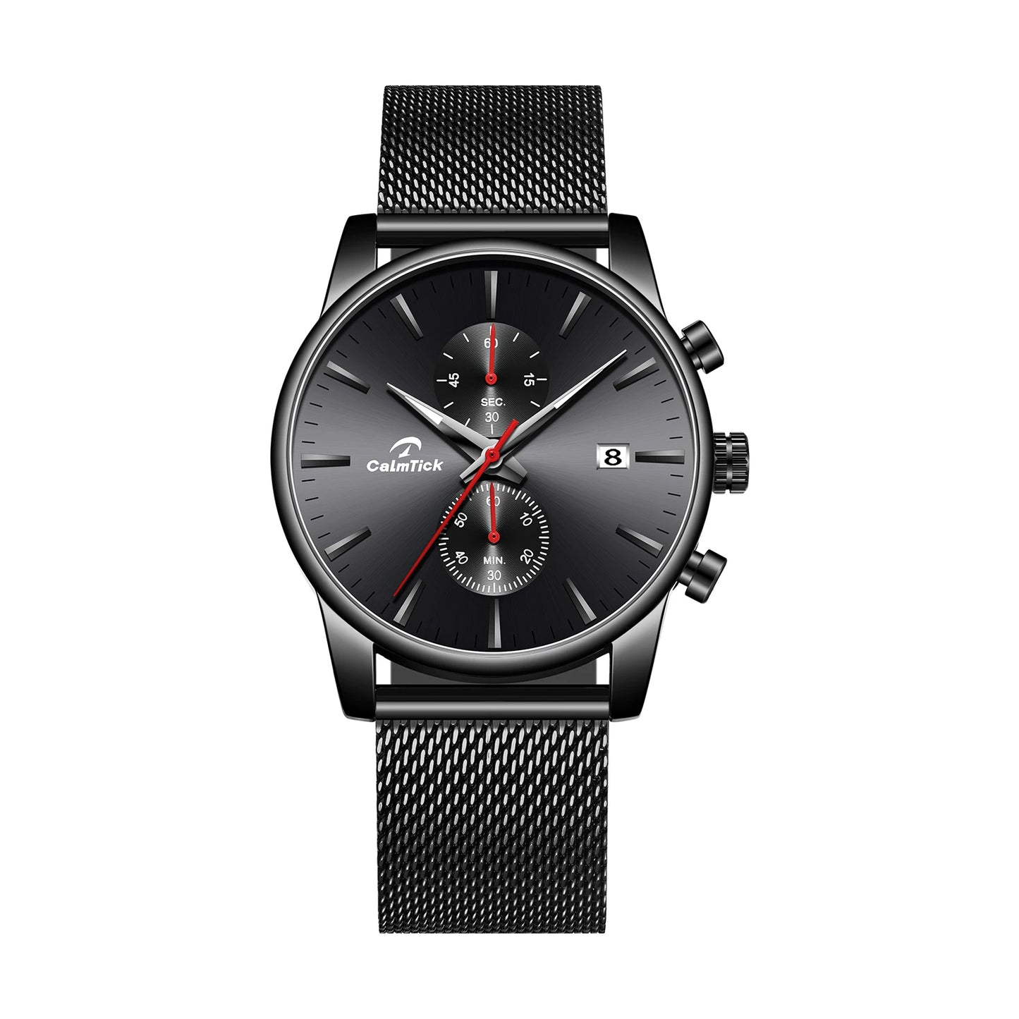 Cheetah black mesh waterproof chronograph watch with blue dial and luminous markers