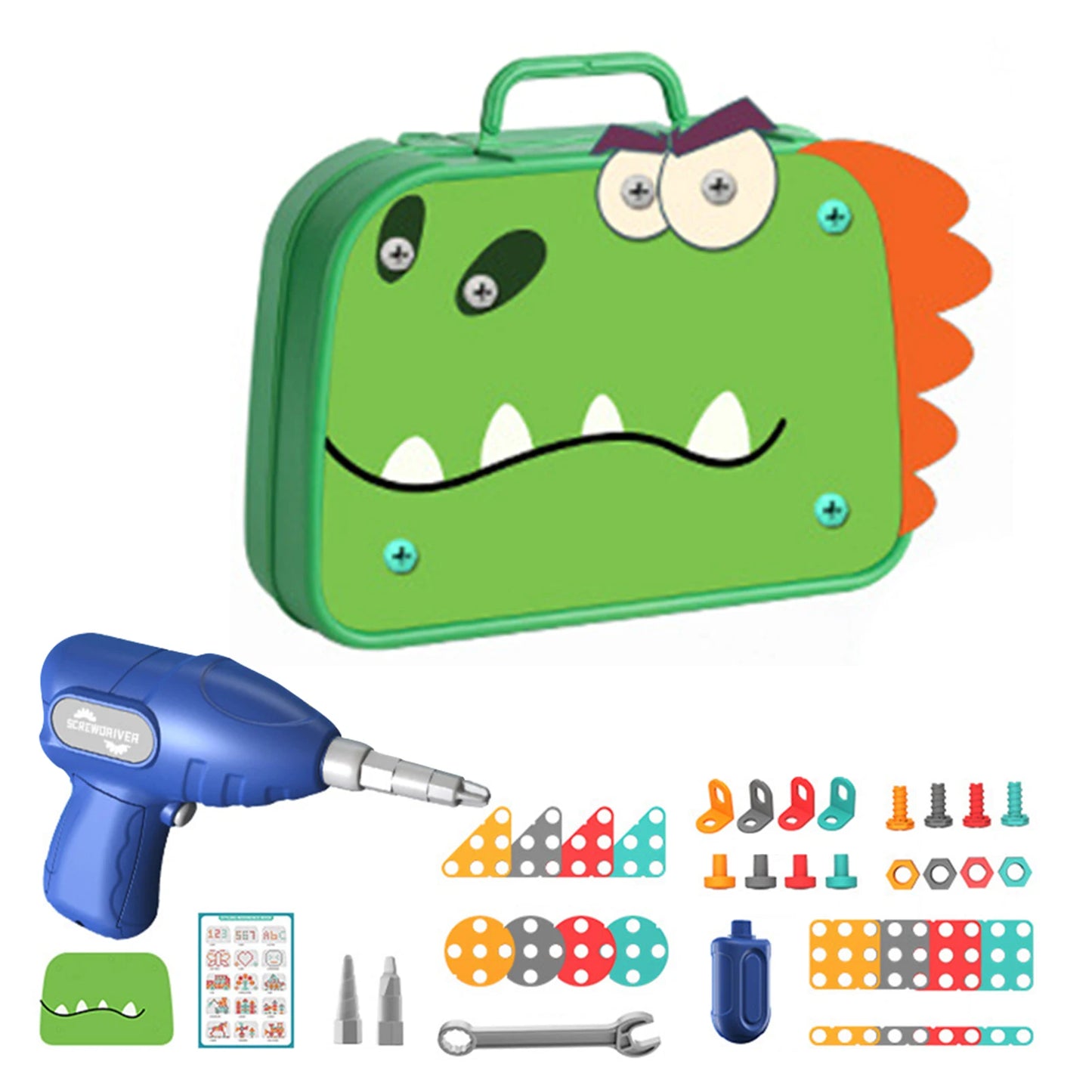 Bear design kids’ STEM drill set with colorful building pieces and case