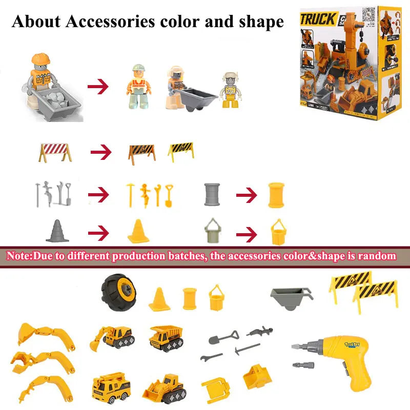 Build and play construction vehicle toy set with manual screwdriver