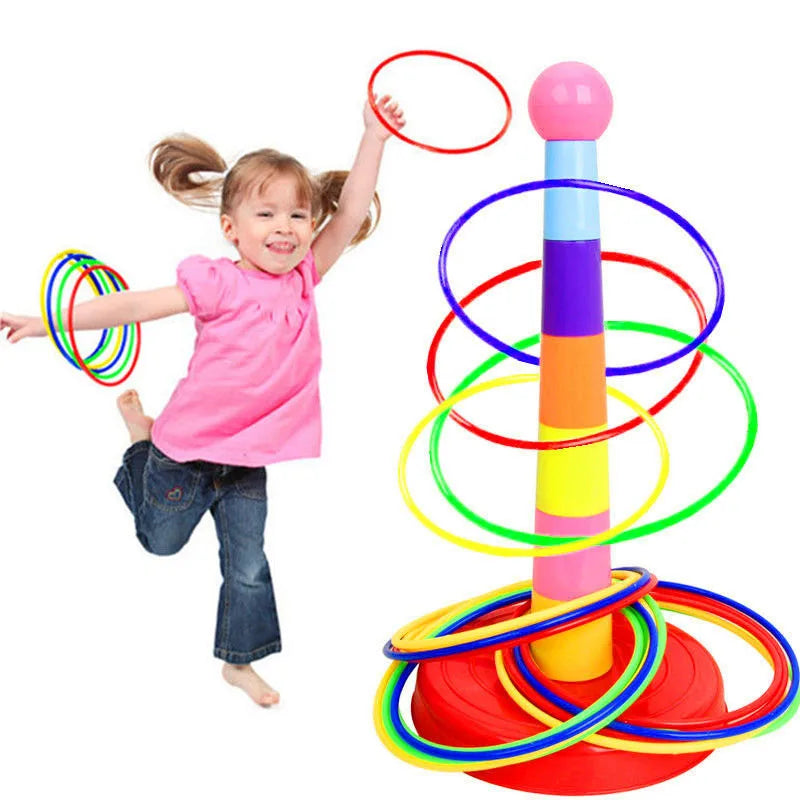 Colorful ring toss game for babies and toddlers with stacking pole