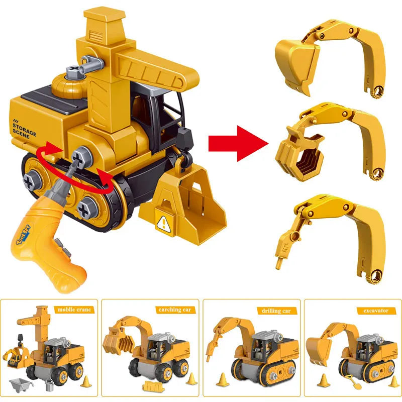Build and play construction vehicle toy set with manual screwdriver