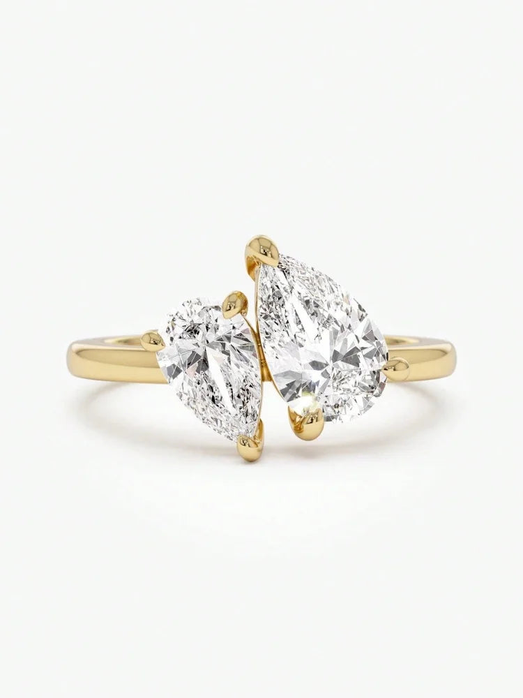 Sterling silver adjustable ring with double teardrop crystals
