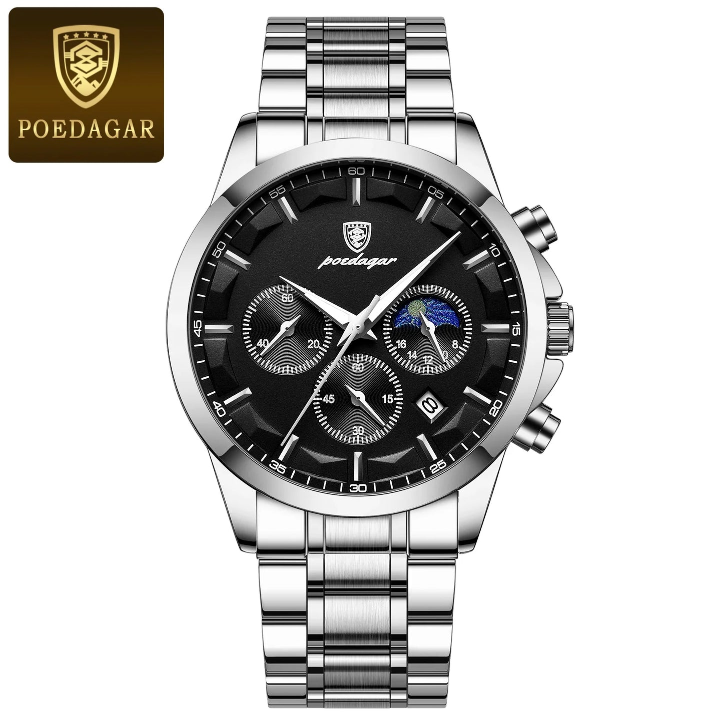 PAGANI DESIGN luxury black chronograph men’s watch with moon phase and subdials