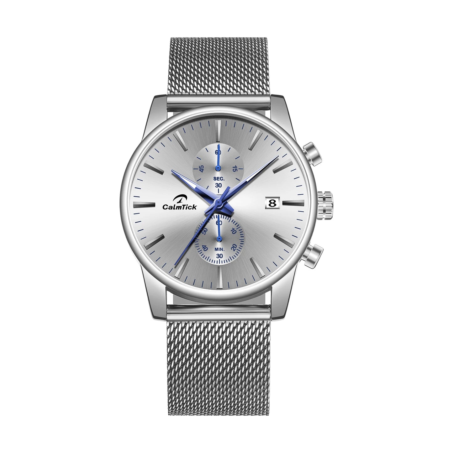 Cheetah black mesh waterproof chronograph watch with blue dial and luminous markers