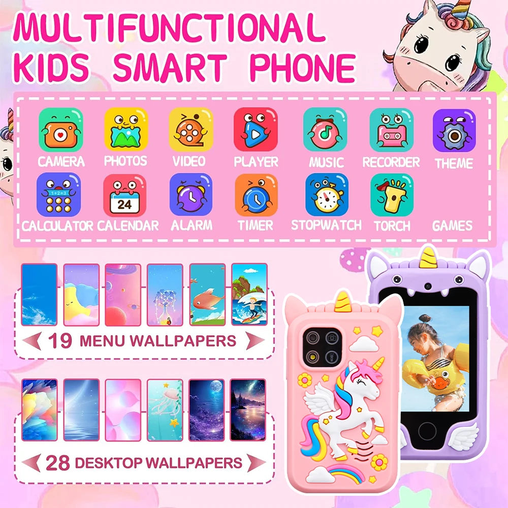 Cute kids digital camera with unicorn design and protective case”