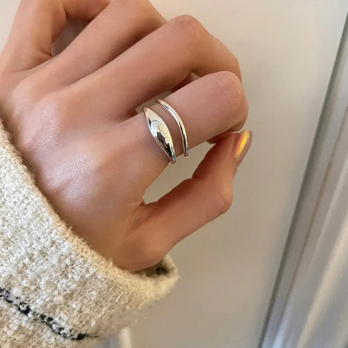 Set of minimalist silver knuckle rings including chunky band and beaded midi ring”