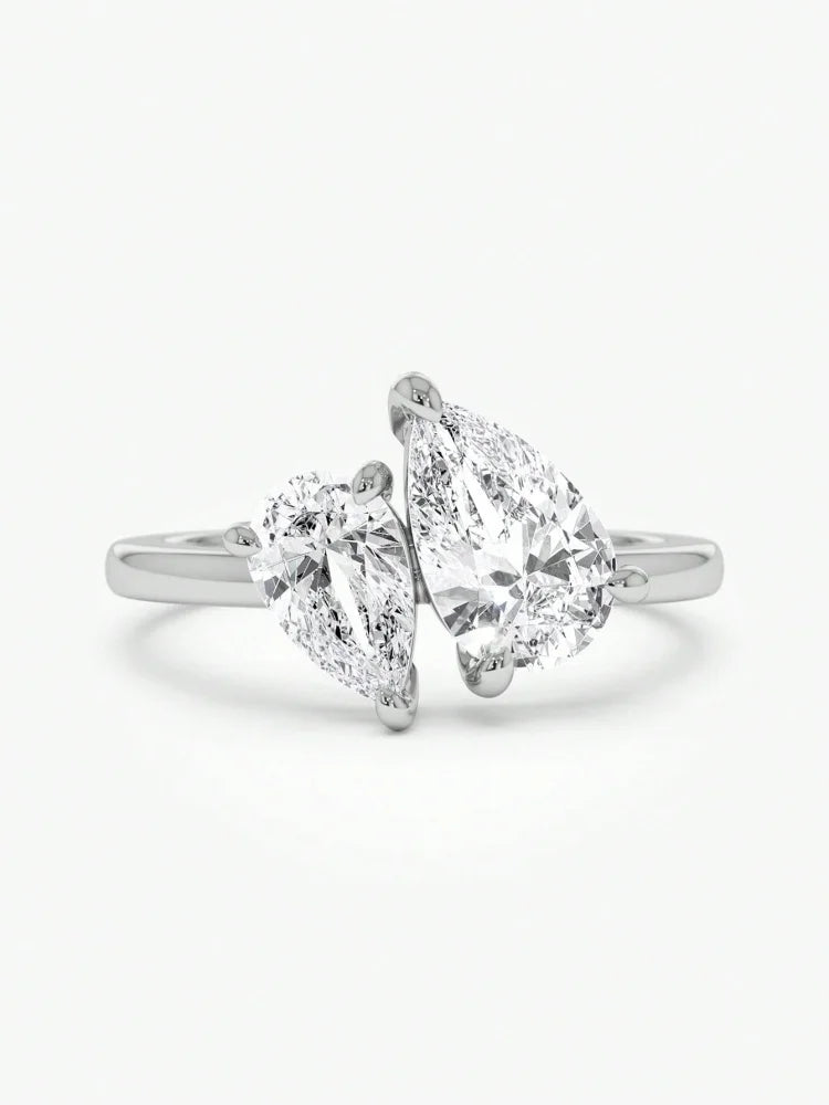 Sterling silver adjustable ring with double teardrop crystals