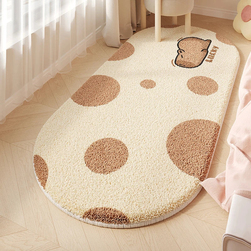 Soft bear print nursery rug with good luck cartoon design