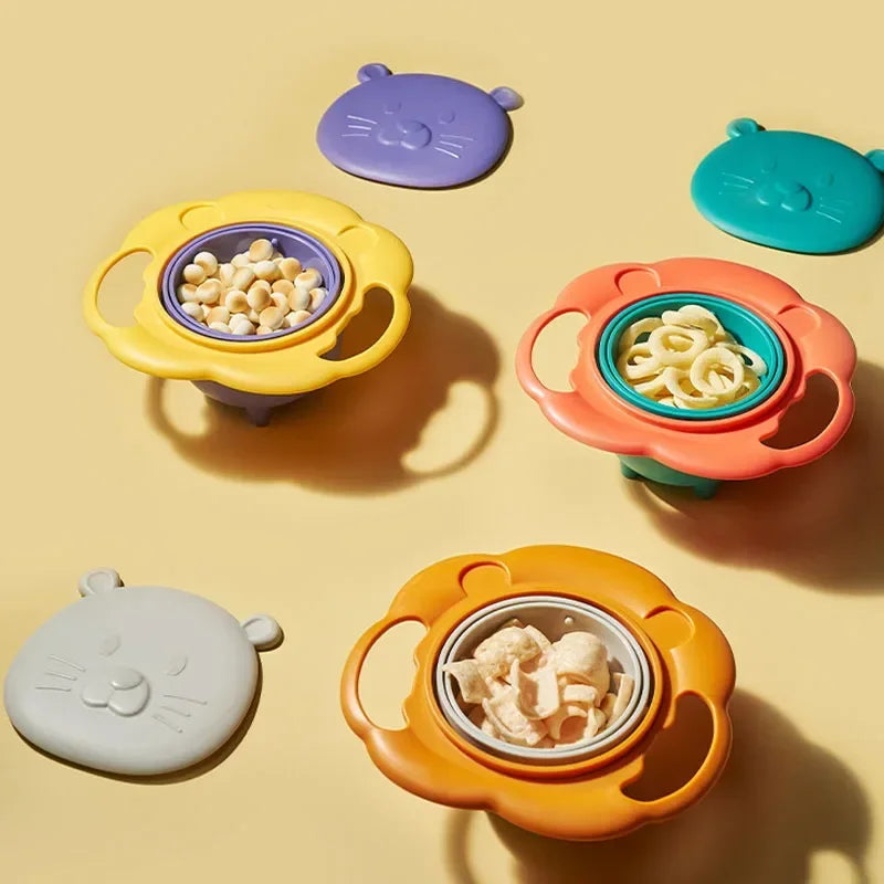360-degree gyro bowl for kids with spill-proof rotating design”
