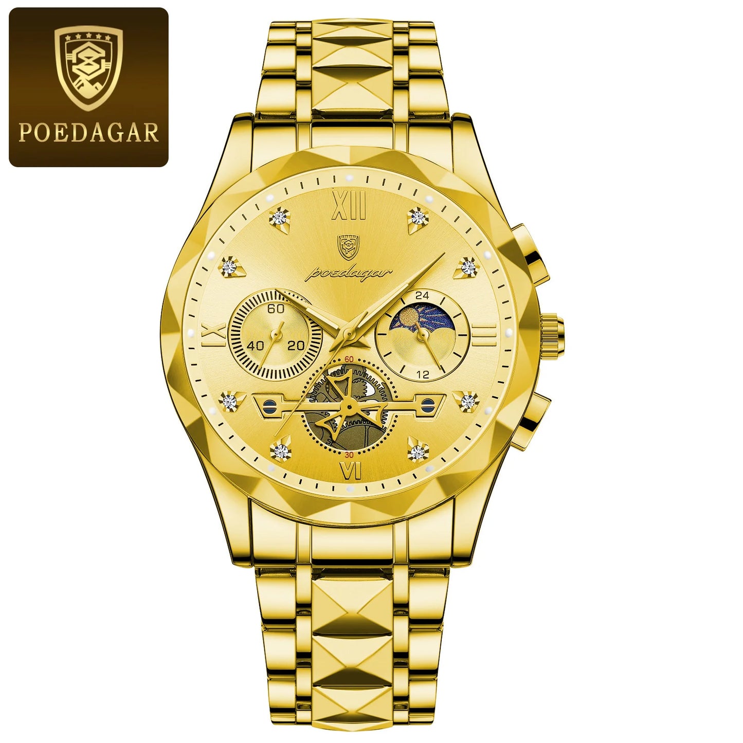 Pagani Design men’s blue dial chronograph watch with gold and silver steel bracelet