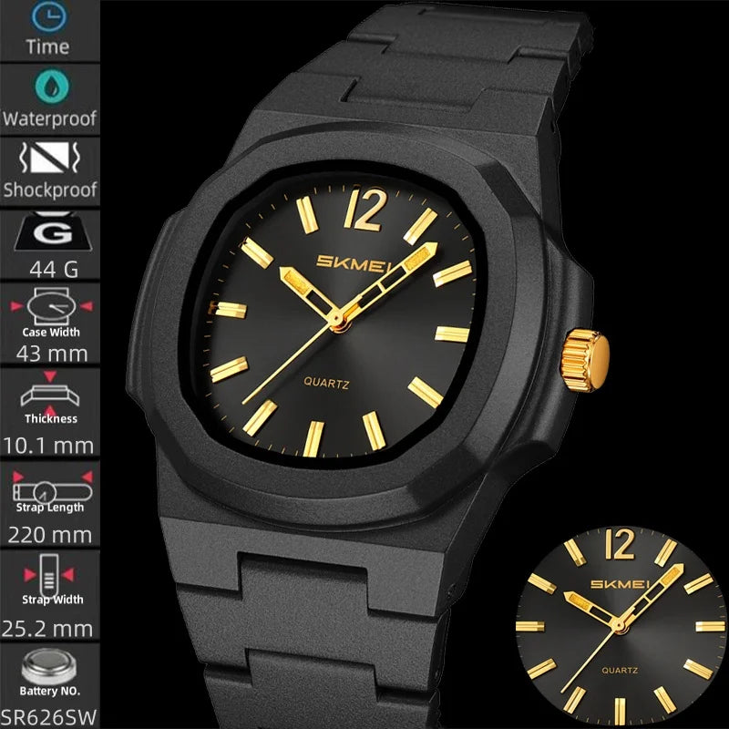stainless steel octagonal men’s watch with minimalist black dial