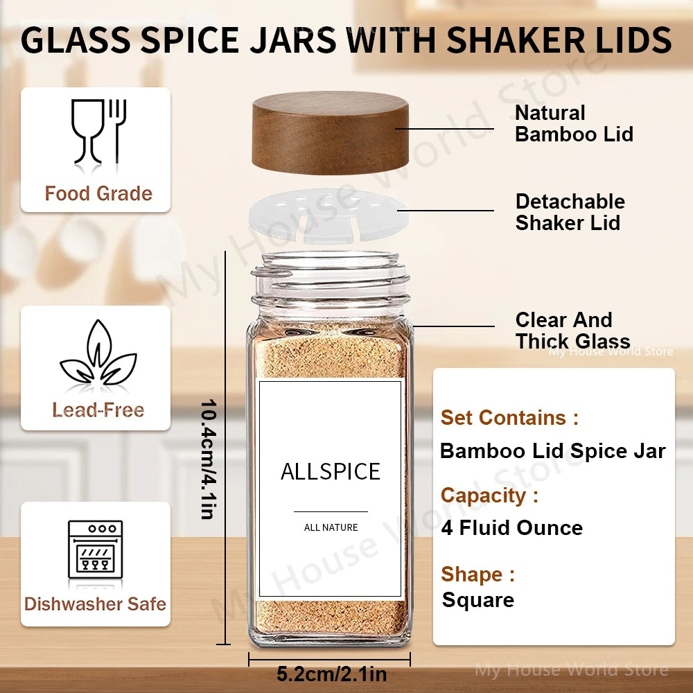 Premium Glass Spice Jars Set with Bamboo Lids & Labels