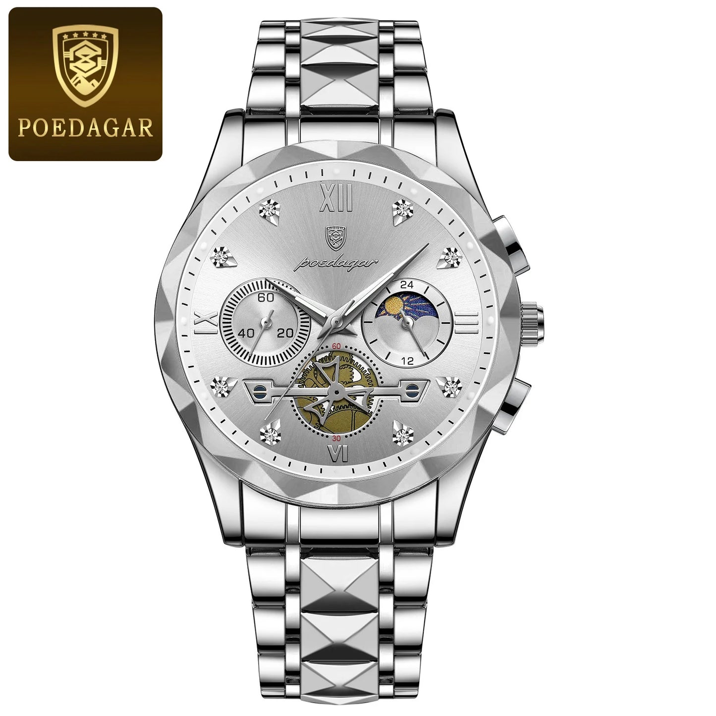 Pagani Design men’s blue dial chronograph watch with gold and silver steel bracelet