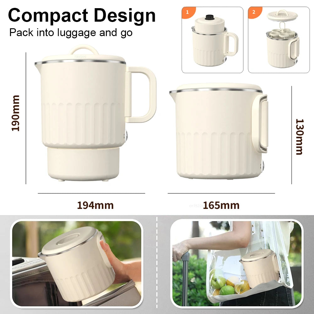 COOSKR 1000ml electric soup kettle multi-function cooker with boiling, steaming, and pouring features”