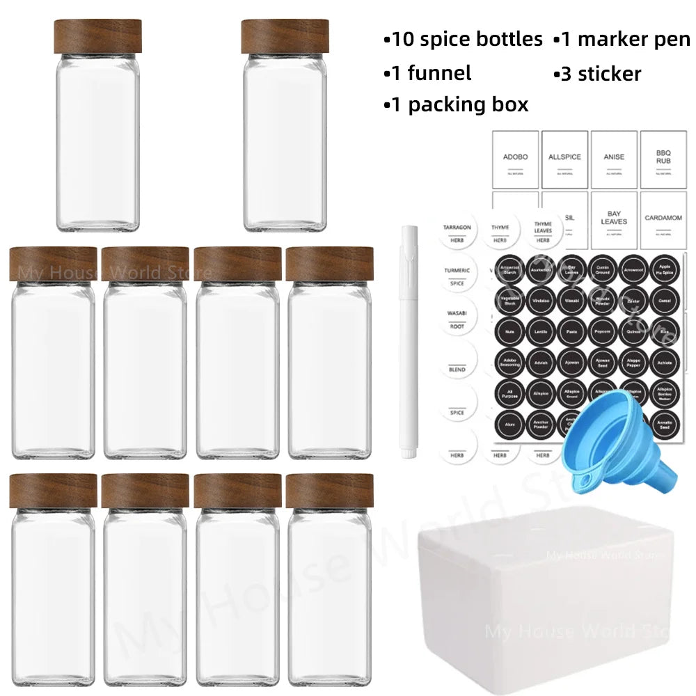 Premium Glass Spice Jars Set with Bamboo Lids & Labels