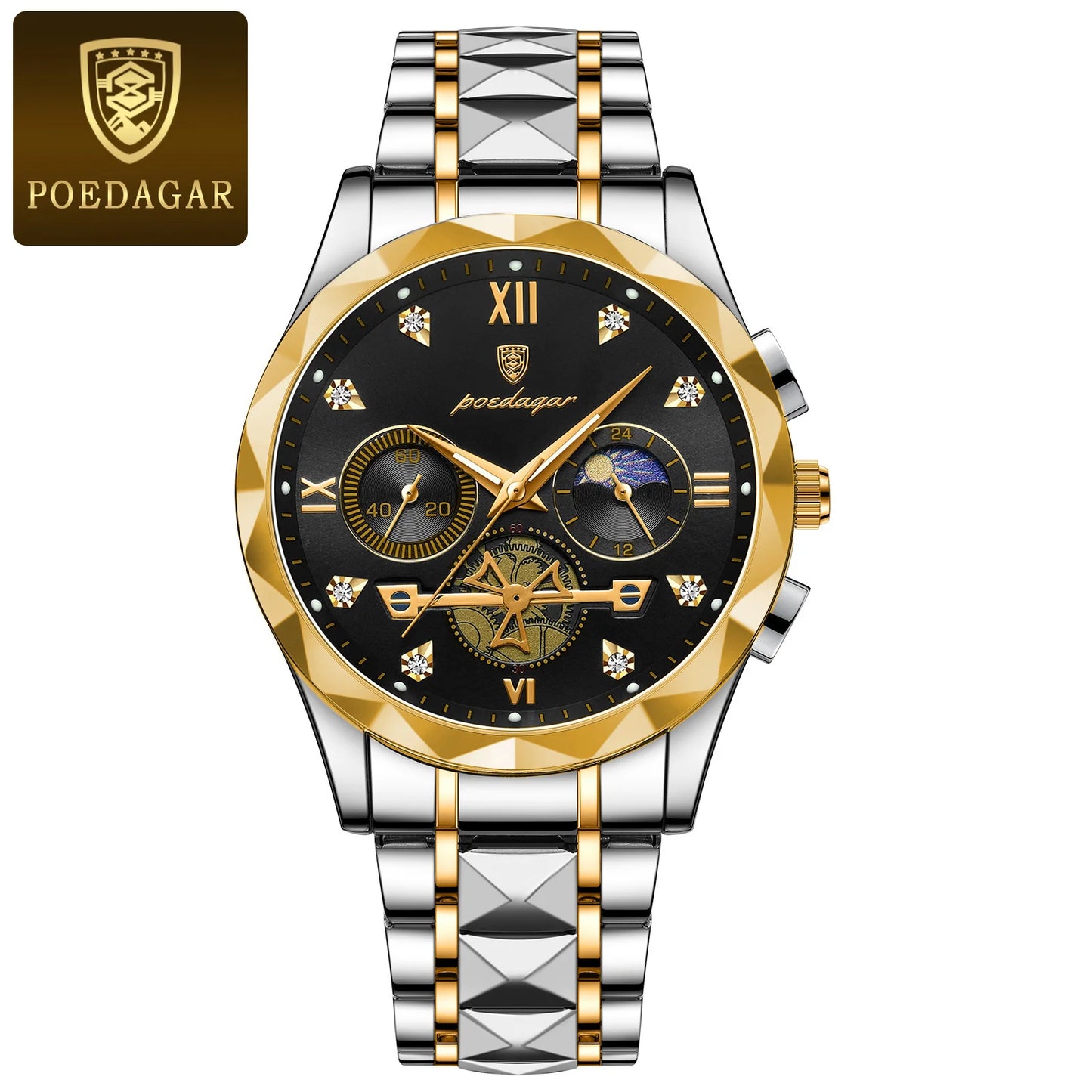 Pagani Design men’s blue dial chronograph watch with gold and silver steel bracelet