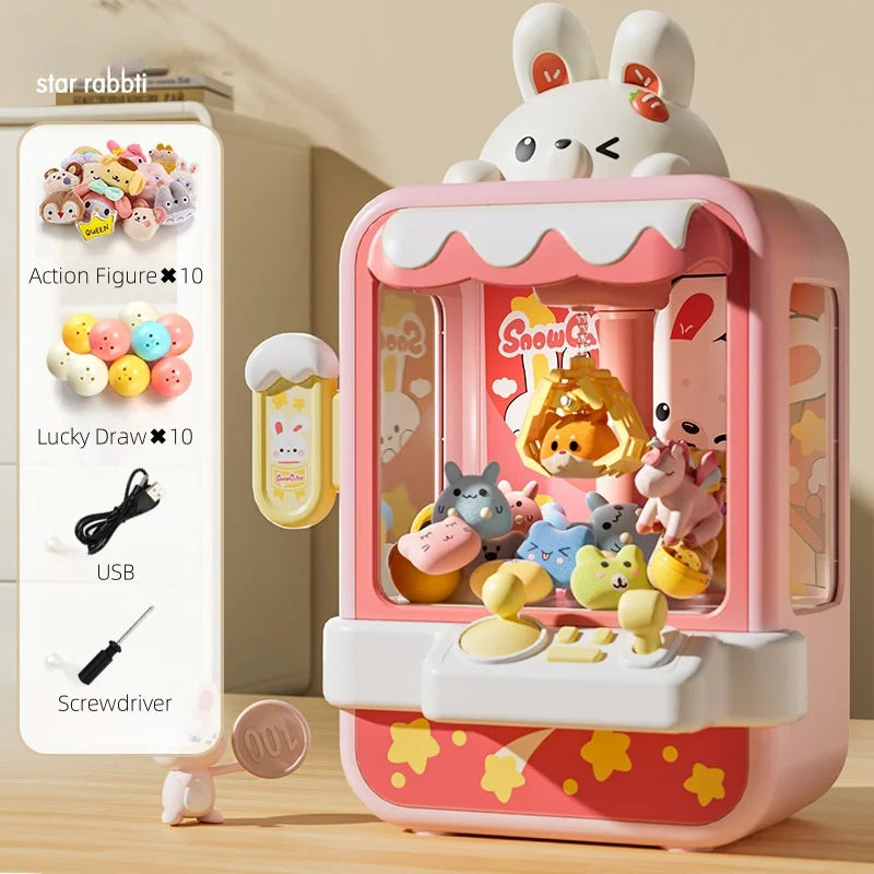Mini claw machine toy for kids with dinosaur design and plush prizes”