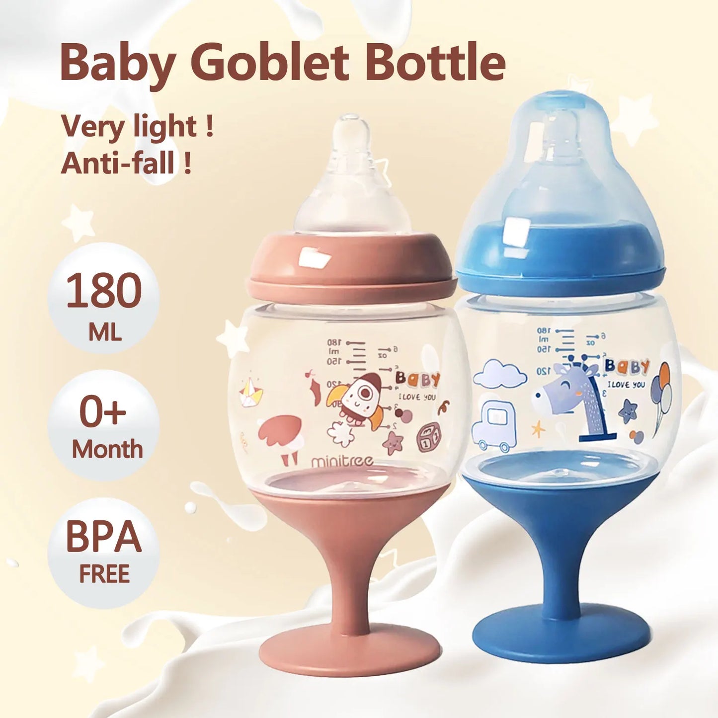 No-spill ergonomic baby cup with tall straw, easy grip, and fun cartoon design