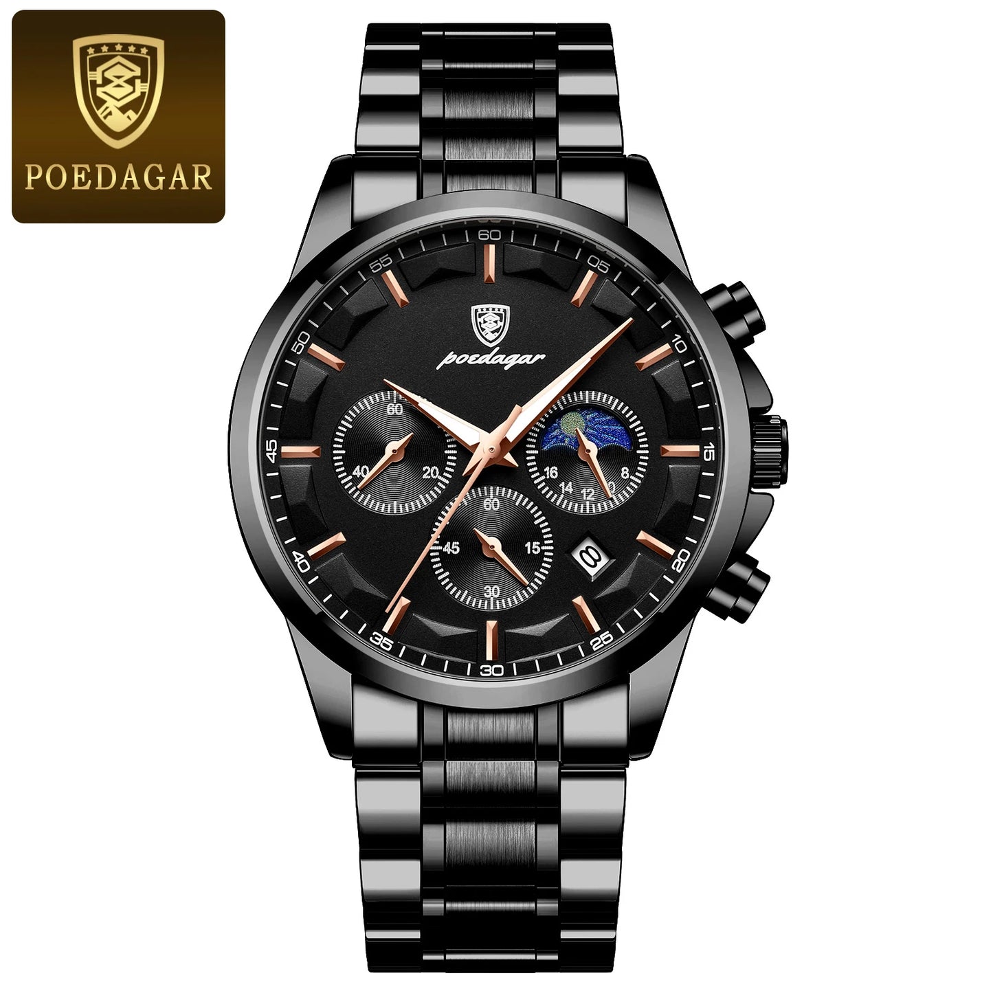 PAGANI DESIGN luxury black chronograph men’s watch with moon phase and subdials