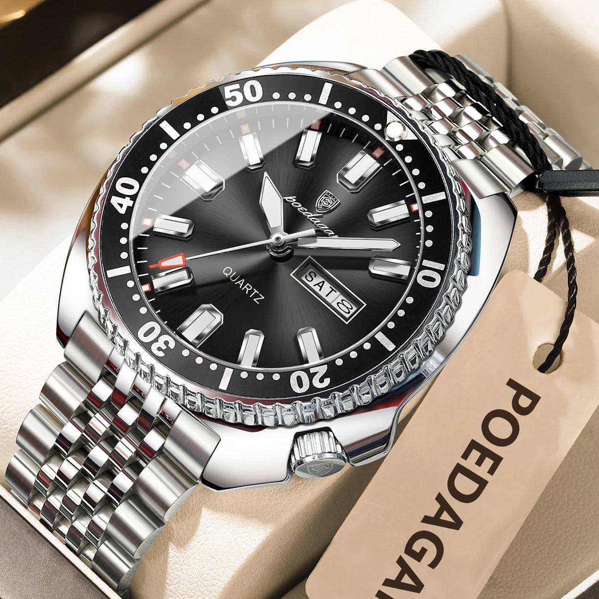 Pagani Design green diver watch with stainless steel bracelet and luminous markers
