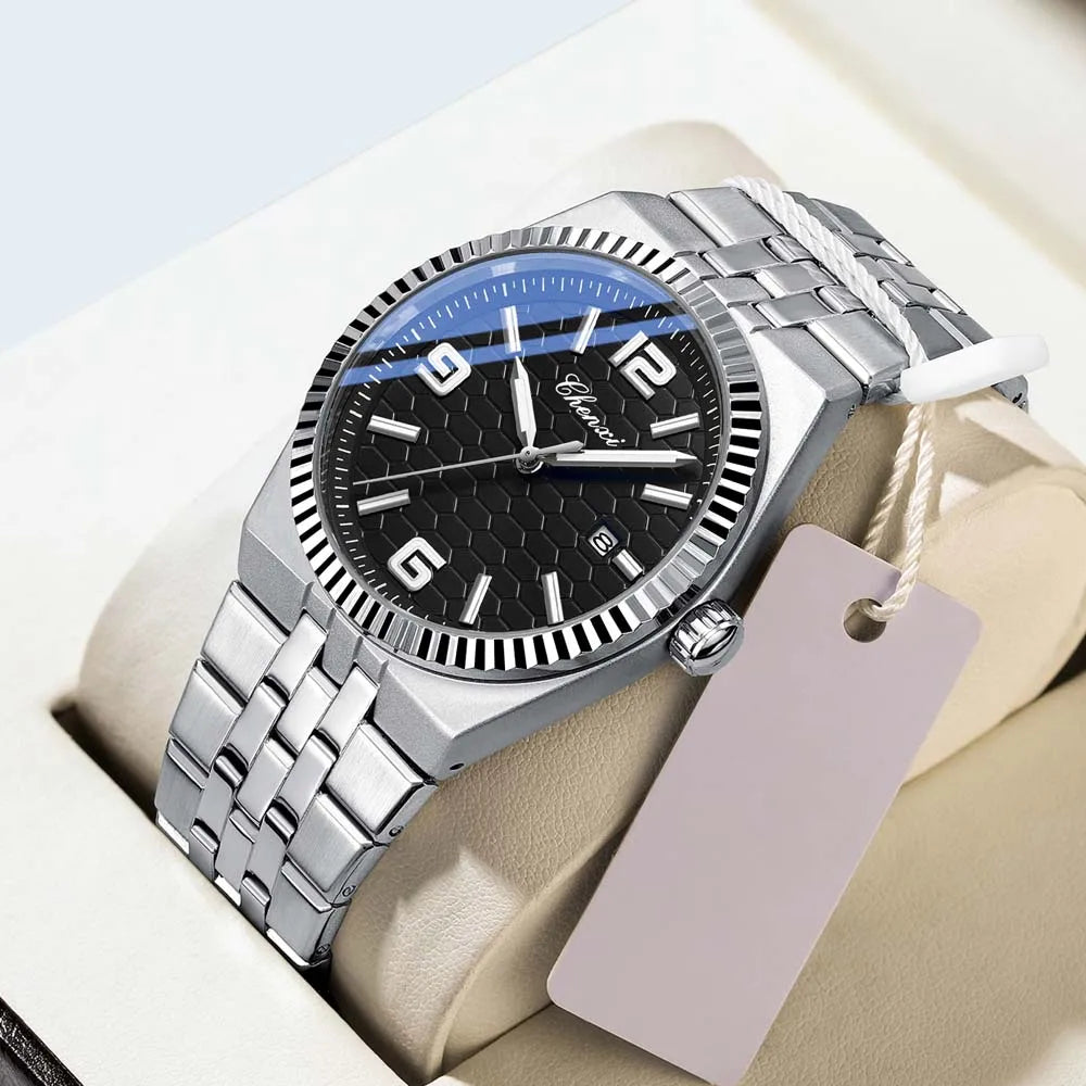 Cheetah men’s luxury watch with green textured dial and stainless steel bracelet