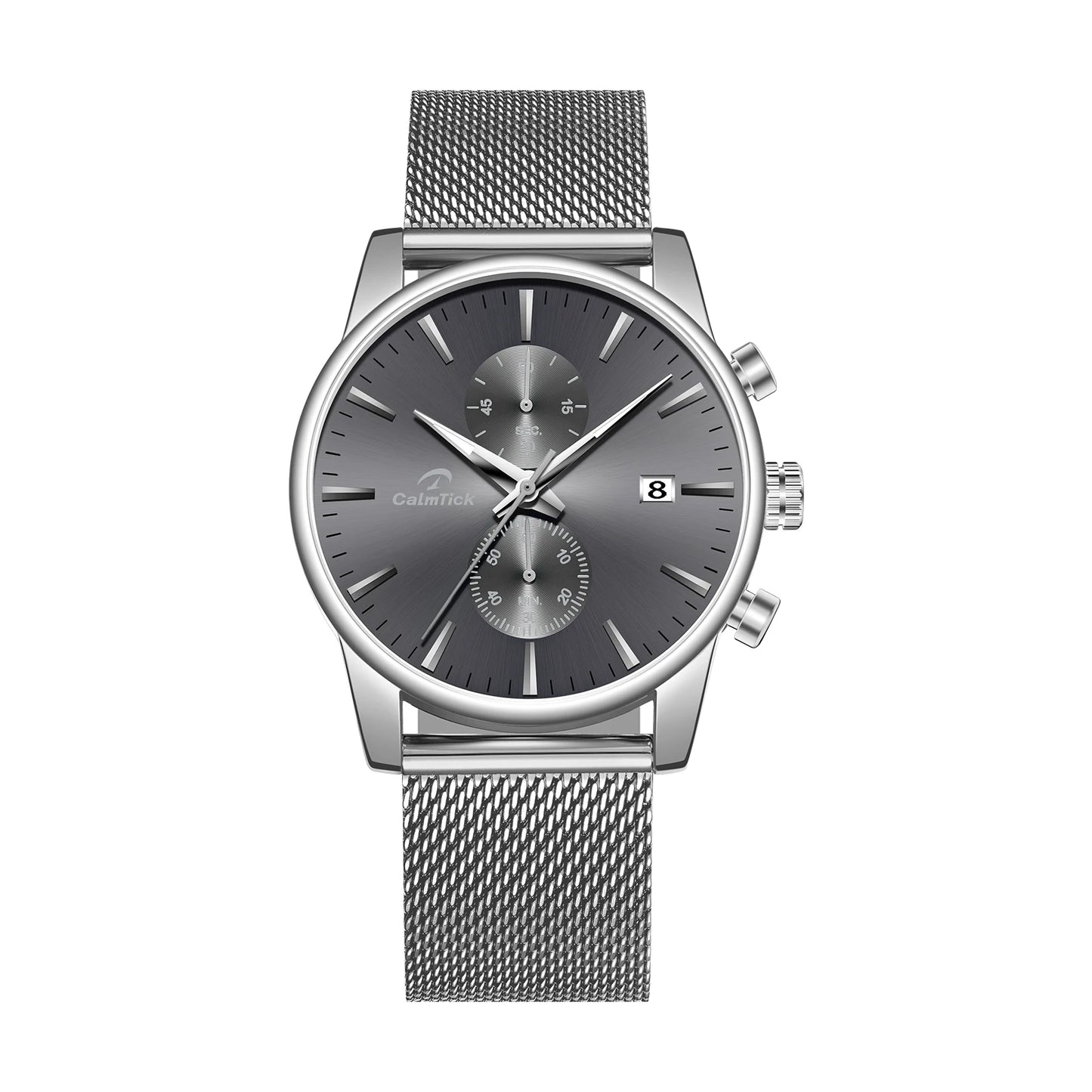 Cheetah black mesh waterproof chronograph watch with blue dial and luminous markers
