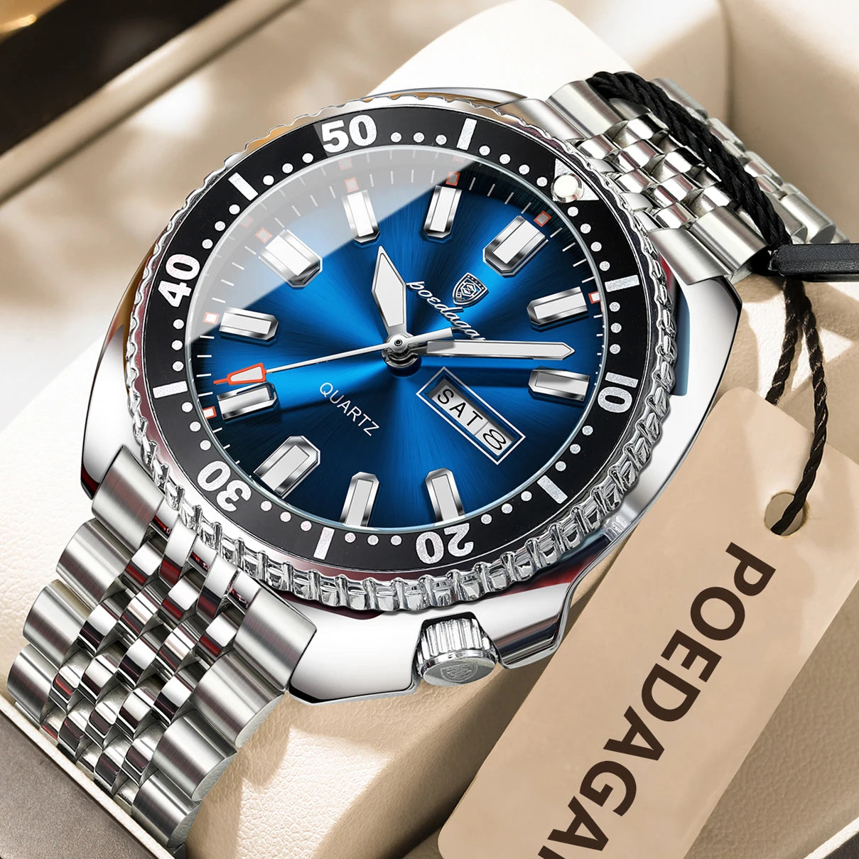 Pagani Design green diver watch with stainless steel bracelet and luminous markers
