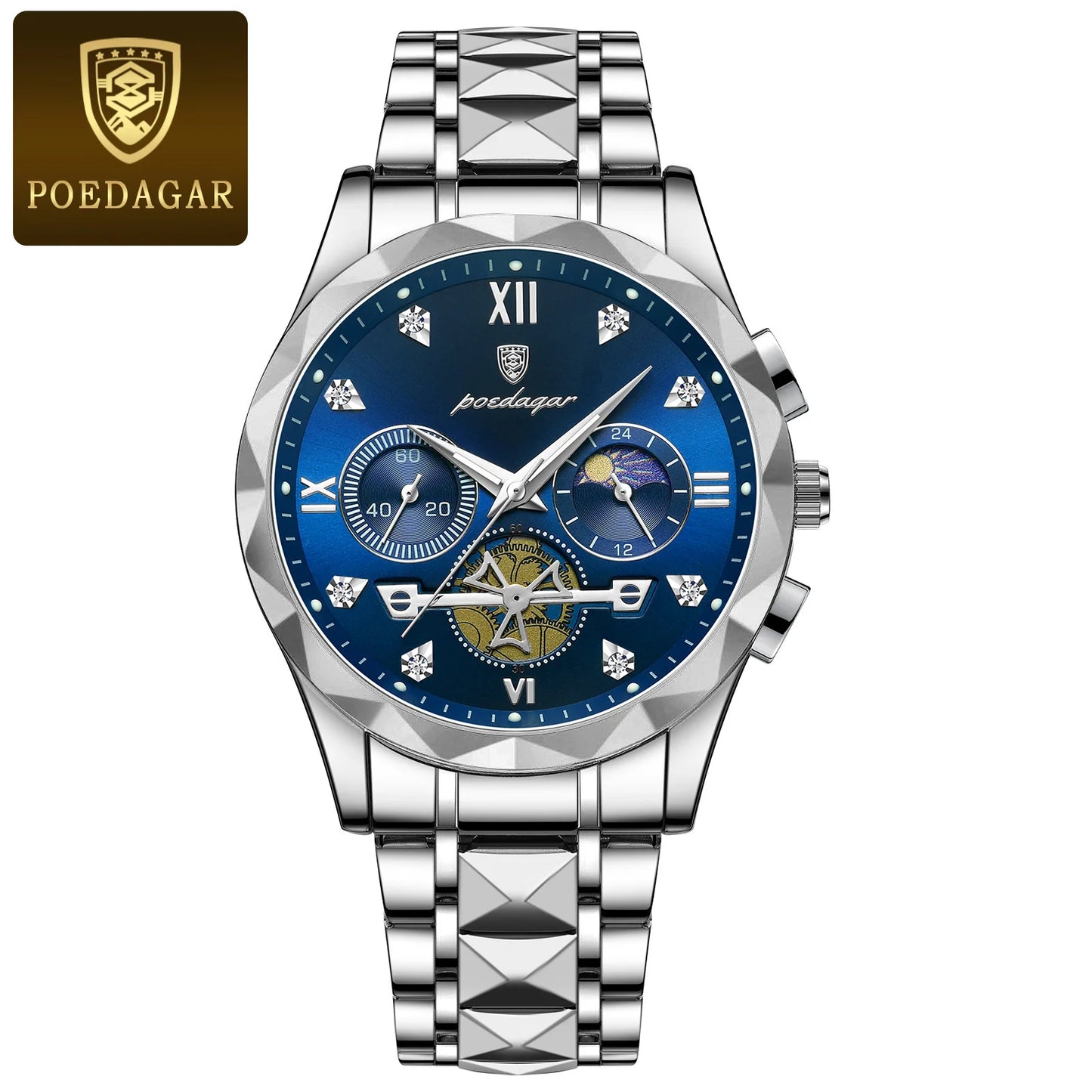 Pagani Design men’s blue dial chronograph watch with gold and silver steel bracelet